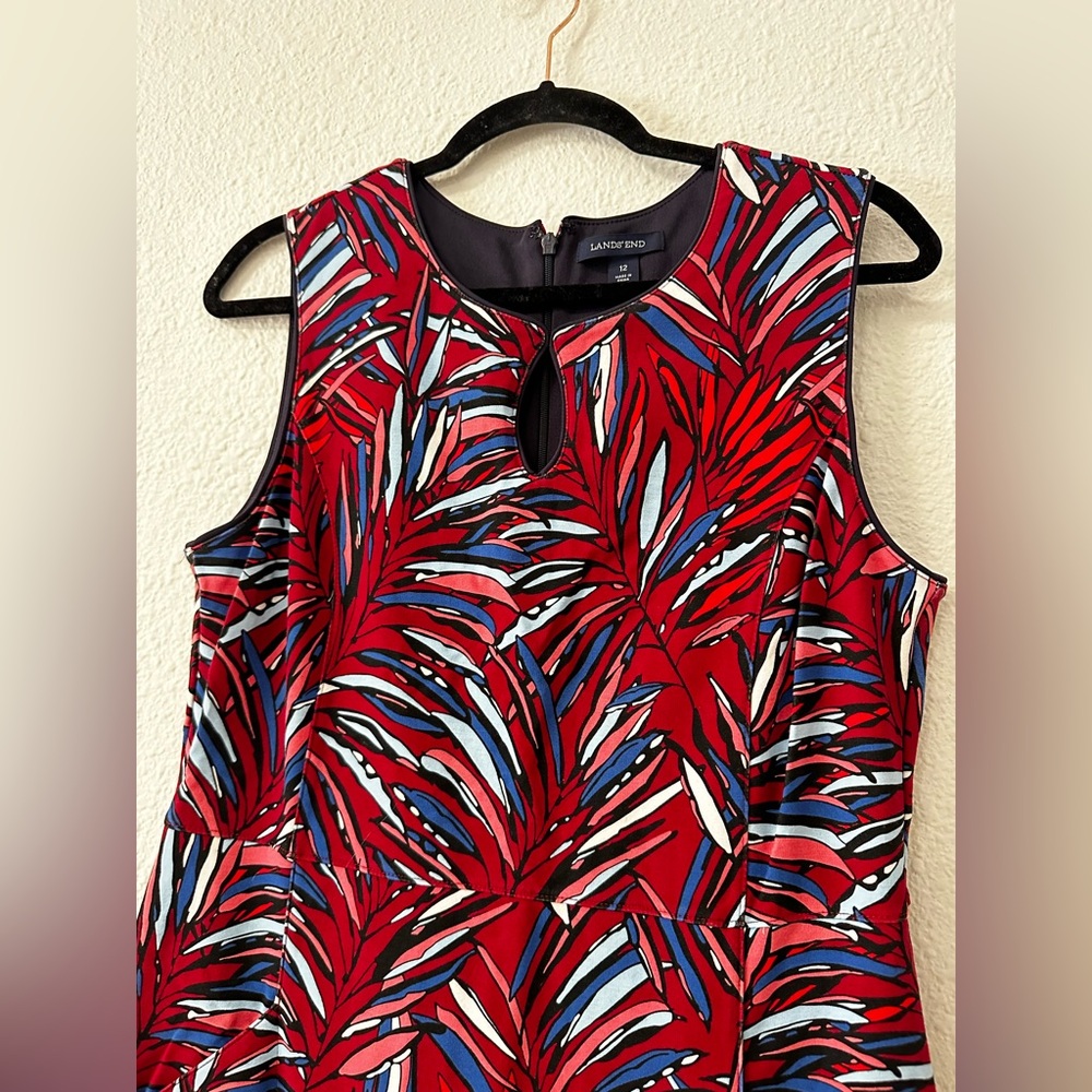 Lands' End Vibrant Red and Blue Leaf Print Midi Dress - Picture 3 of 6